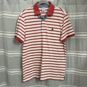 Brooks Brothers / Red & White Striped Cotton Slim Fit Polo Shirt Size L
